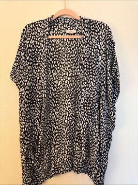 LOFT Black and White Leopard-Print Open Cardigan